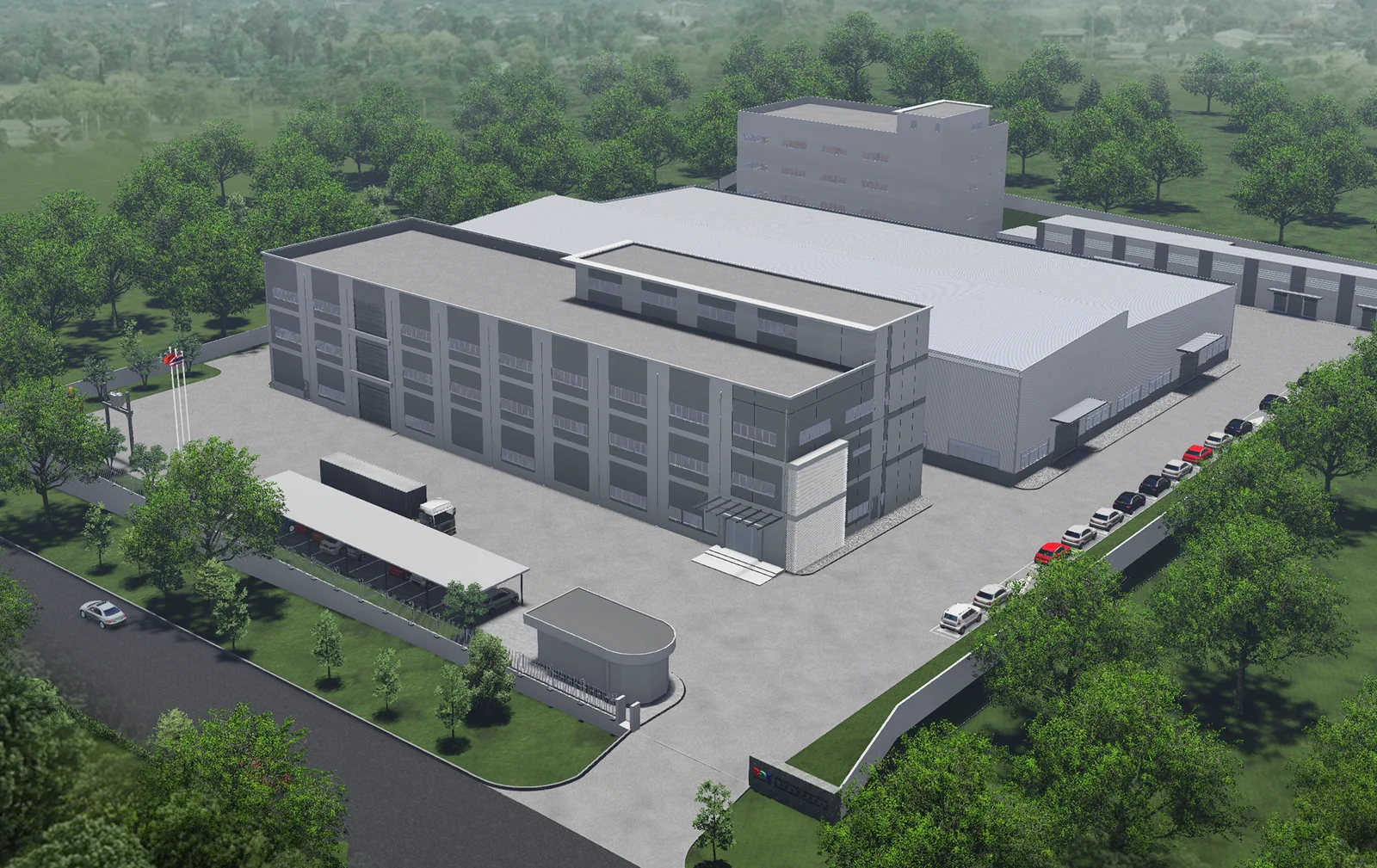 依凡润博 · 泰国工厂 · 原效果图局部：厂房与办公建筑